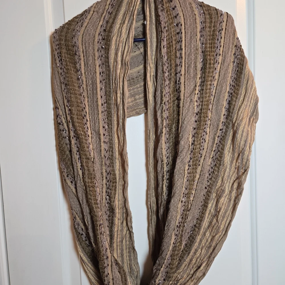 Textured Brown Infinity Scarf with Sequins